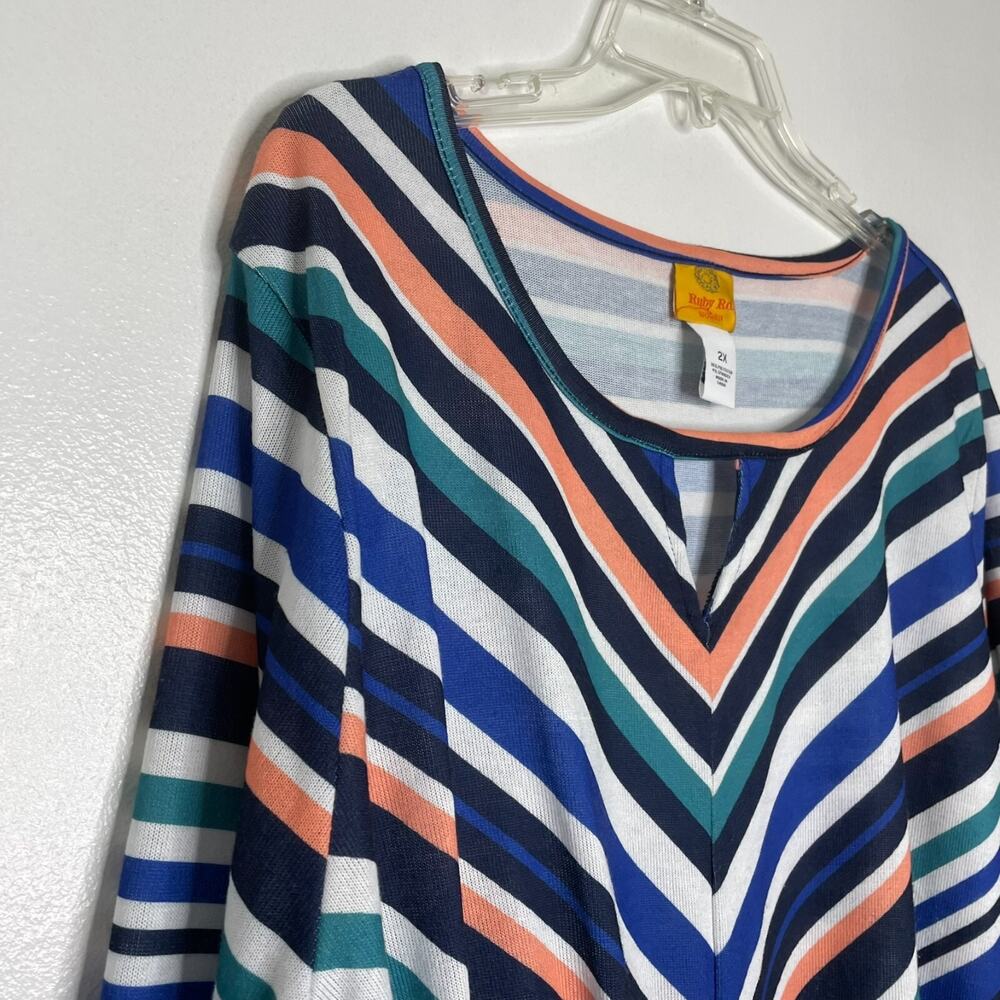 Ruby Rd 2X Chevron Stripe Tie Front Top Colorful Stretch Knit Casual